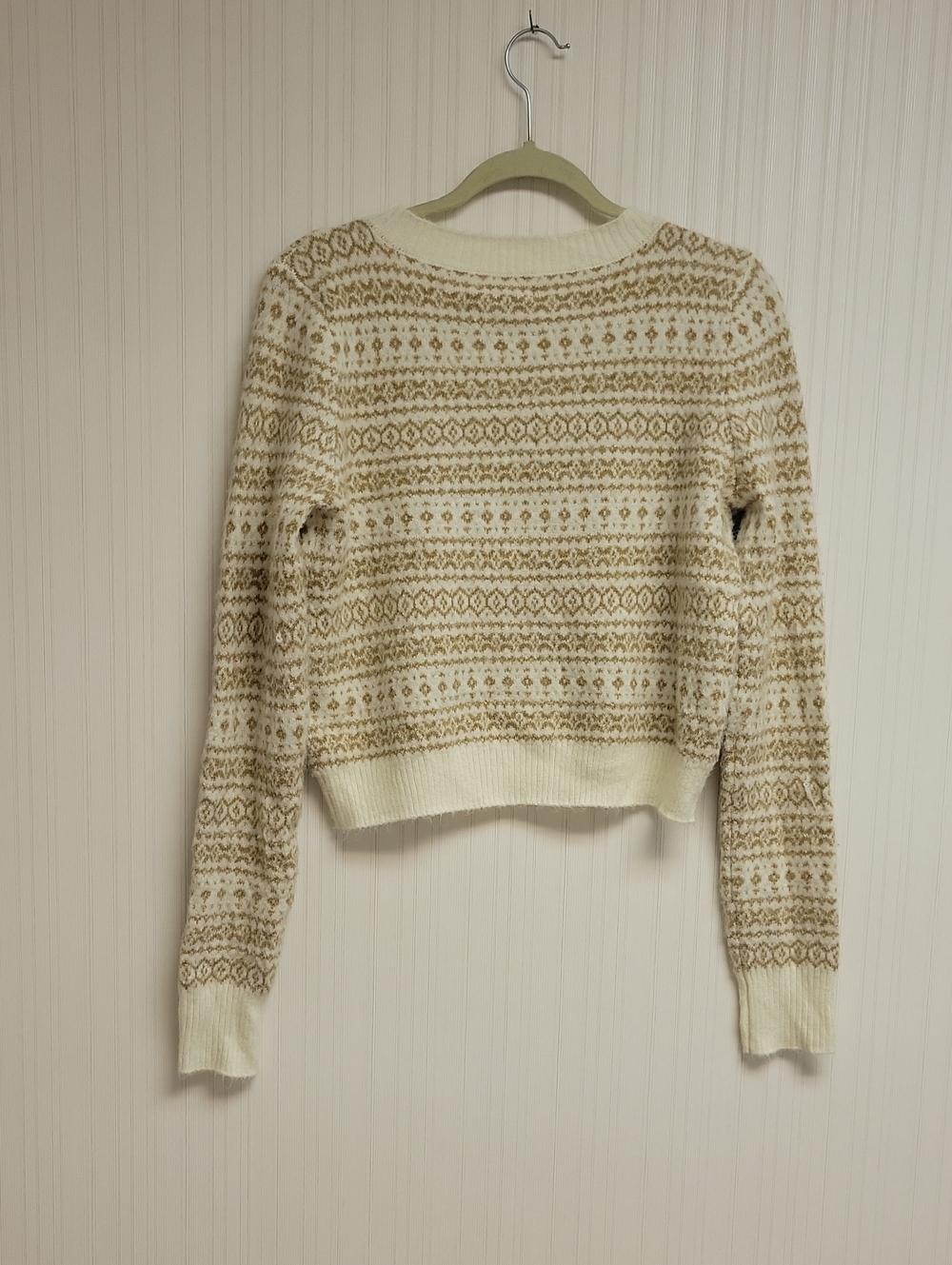 American Eagle V-Neck Fair Isle Sweater Cream & Tan Medium New Fall. Cozy Soft - Picture 4 of 5